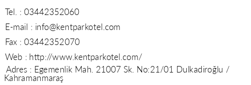 Kentpark Exclusive Otel telefon numaralar, faks, e-mail, posta adresi ve iletiim bilgileri